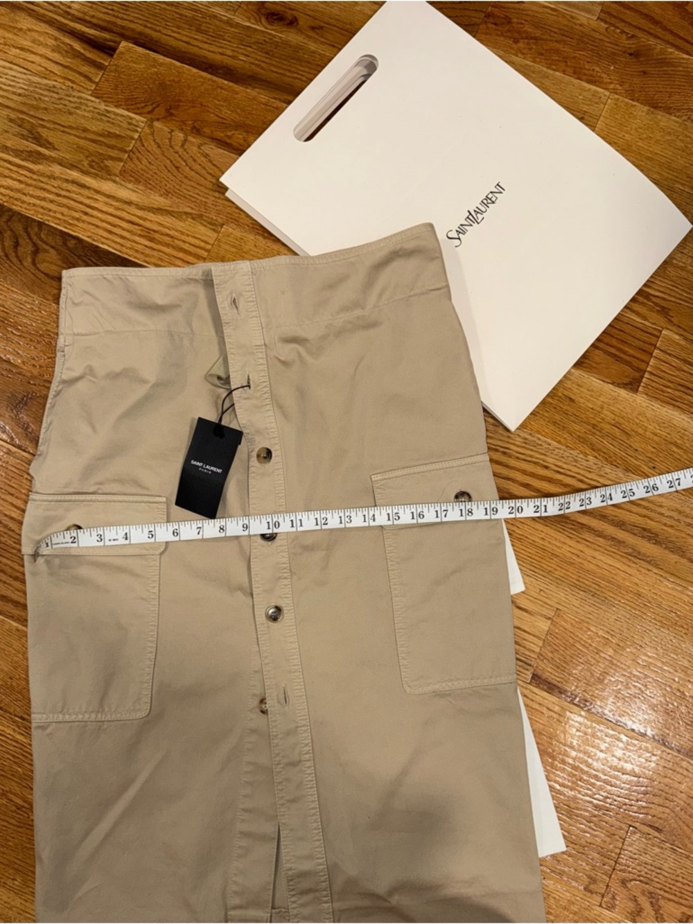 Saint Laurent Khaki Button-Front Utility Skirt